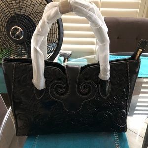 Black leather satchel